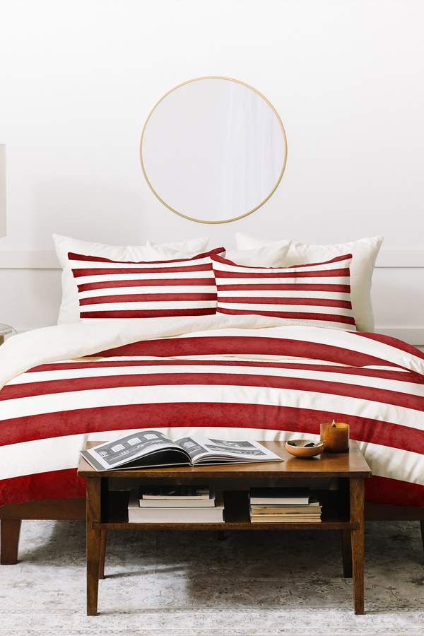 Monika Strigel Farmhouse Shabby Stripes Red Duvet Cover Set
