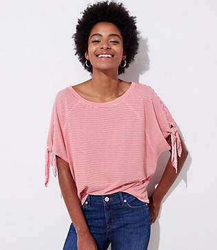Striped Tie Sleeve Sweatshirt Tee