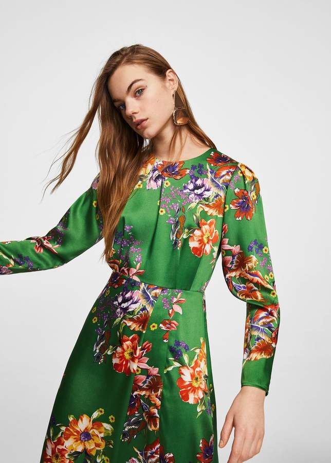 Satiniertes Kleid mit Blumenmuster