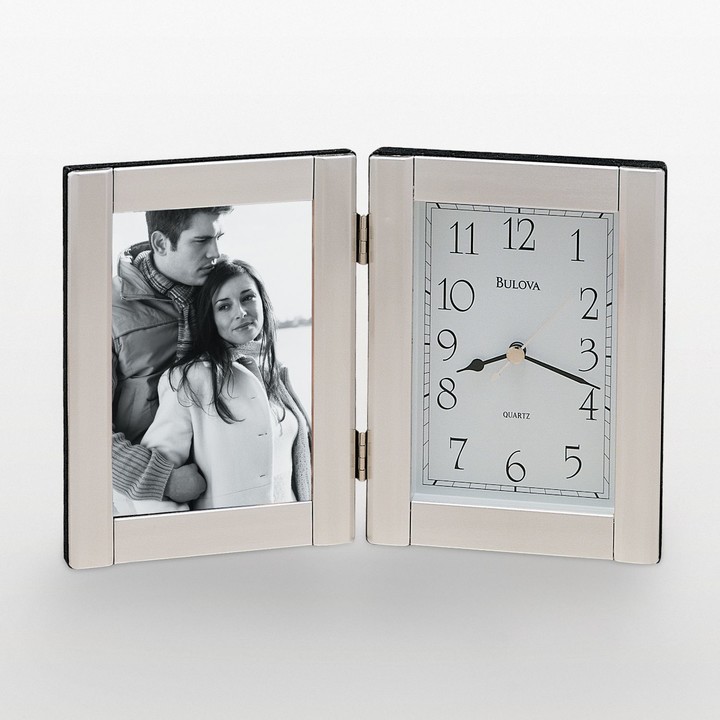 Forte II Brushed Aluminum Picture Frame Table Clock - B1275