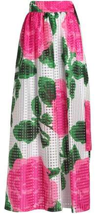 Pleated Floral-Print Burnout Chiffon Maxi Skirt