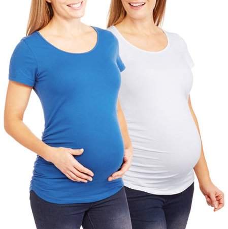 Oh! Mamma Maternity Short Sleeve Tee With Flattering Side Ruching, 2-Pack -- Available in Plus Sizes