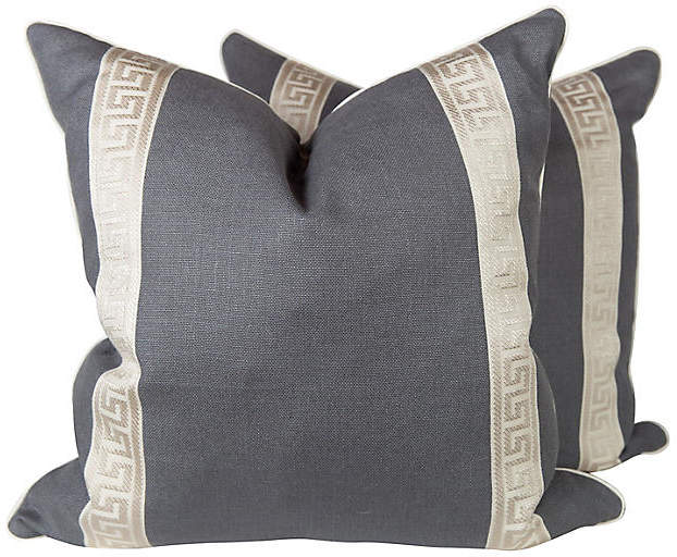 Charcoal Linen Greek Key Pillows