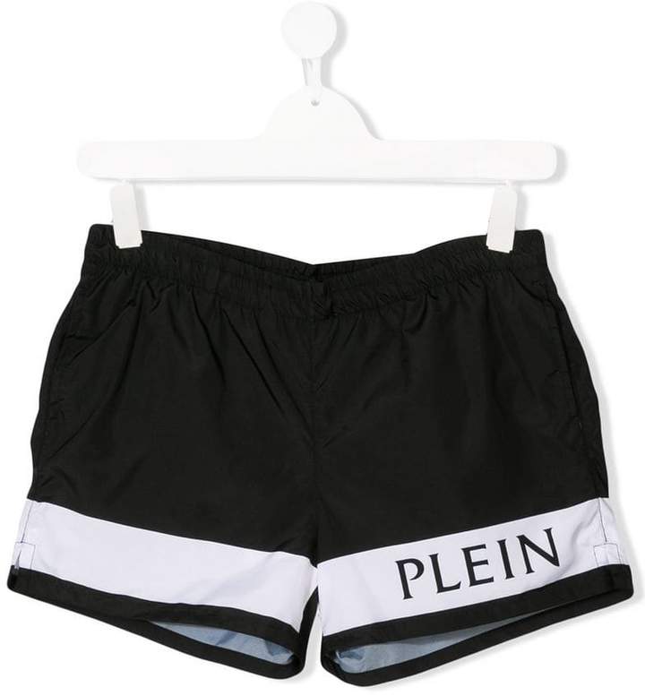 Philipp Plein Junior Teen two-tone logo swim shorts