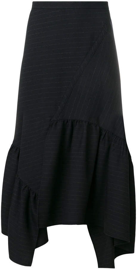 asymmetric pinstriped skirt