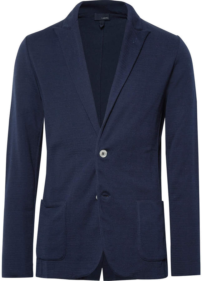 Navy Slim-Fit Unstructured Knitted Cotton Blazer