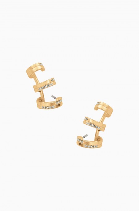 Pave Trio Earrings - Gold