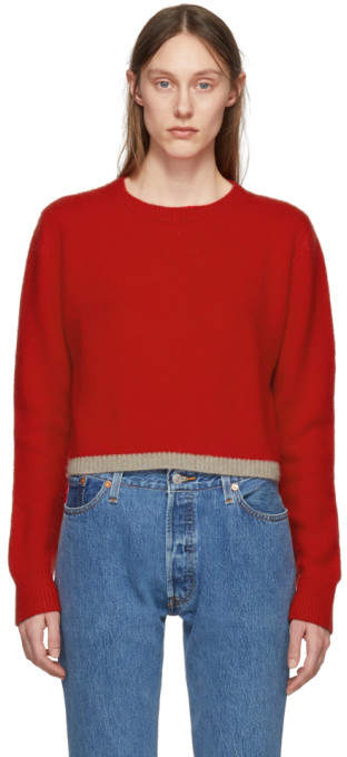 Red Cashmere Simple Line Cropped Sweater