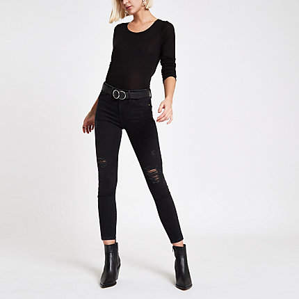 Womens Black RI mid rise Molly ripped jeggings
