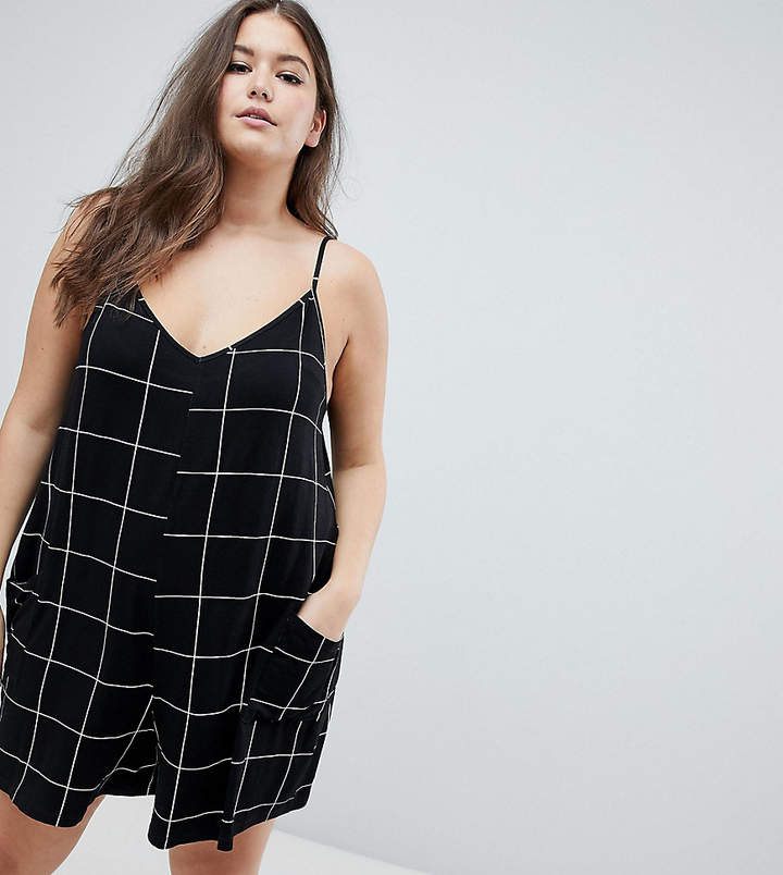 DESIGN Curve jersey minimal romper with pockets in check