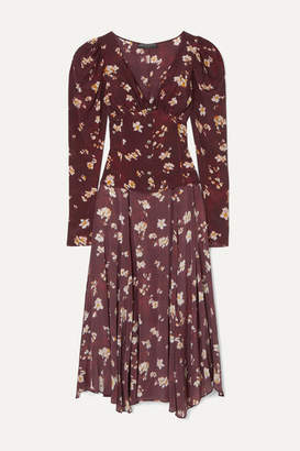 Caroline Constas Mya Asymmetric Floral-print Silk-chiffon Top - Burgundy