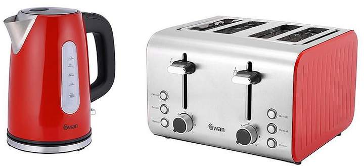 SK13151R Stainless Steel Kettle & ST70130R 4-Slice Toaster Twin Pack – Red