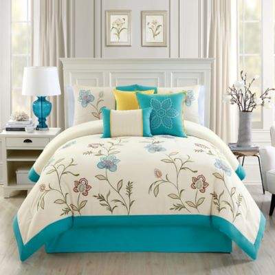 Elight Home Teagan 7-Piece Queen Comforter Set in White/Blue