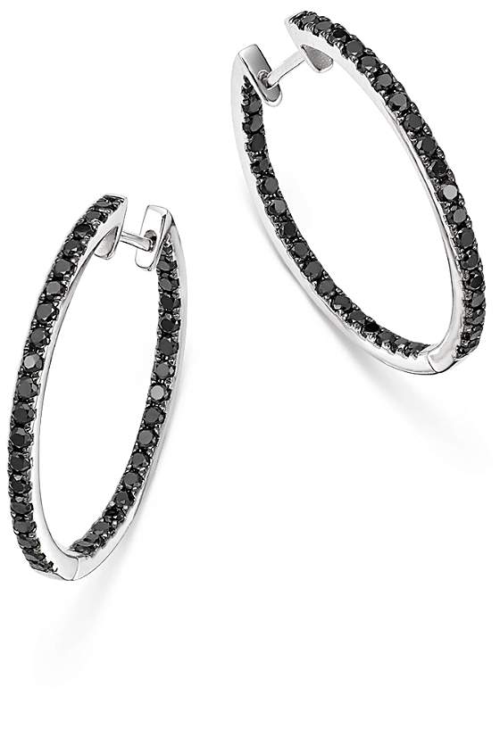 Black Diamond Inside Out Hoop Earrings in 14K White Gold, 1.35 ct. t.w. - 100% Exclusive