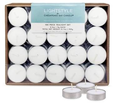 Chesapeake Bay Candle Fragrance Free Tea Lights 100ct - White