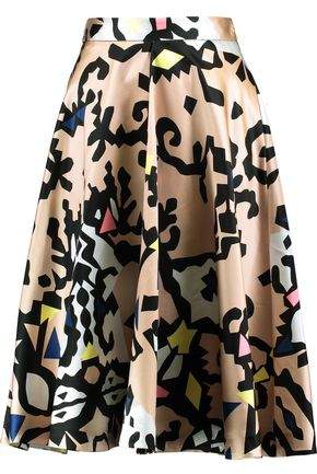Printed Cotton And Silk-Blend Satin Skirt