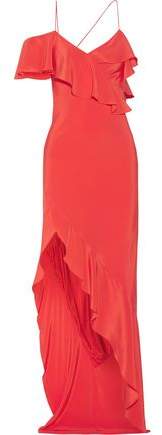 Michelle Mason Asymmetric Ruffled Silk Crepe De Chine Gown