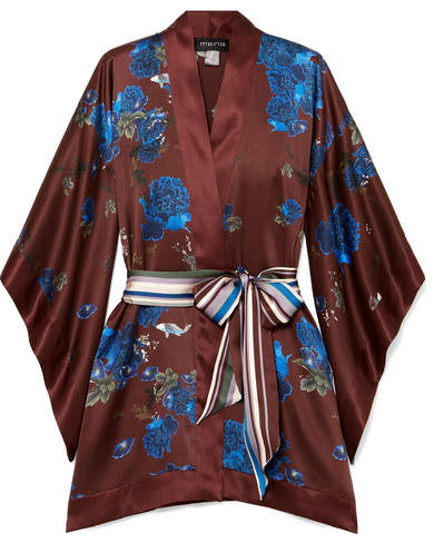 MENG - Floral-print Silk-satin Kimono - Burgundy