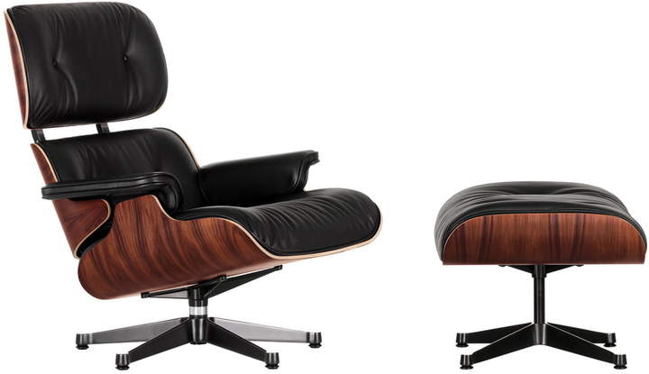 Lounge Chair & Ottoman, poliert / schwarz, Santos Palisander (neue Maße)