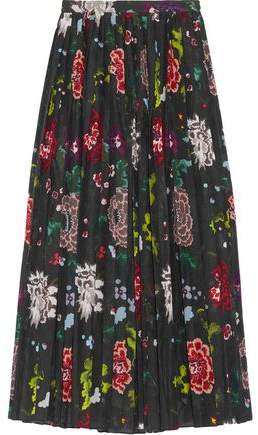 Pleated Floral-Print Voile Wrap Skirt