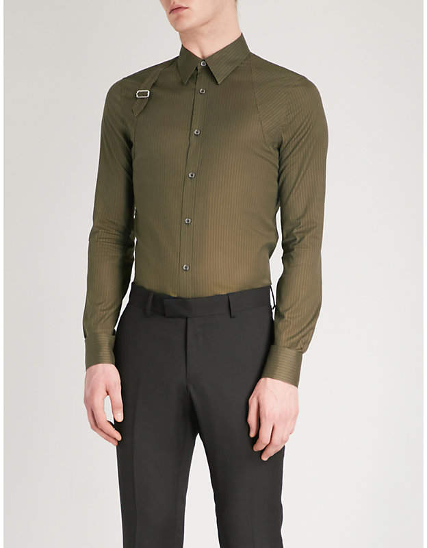 Harness-detail slim-fit cotton-voile shirt