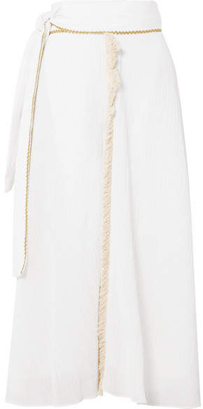 Zeus+Dione ZeusDione - Petala Fringed Plissé Cotton And Silk-blend Skirt - Ivory