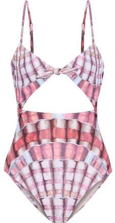 Knotted Cutout Printed Swimsuit
