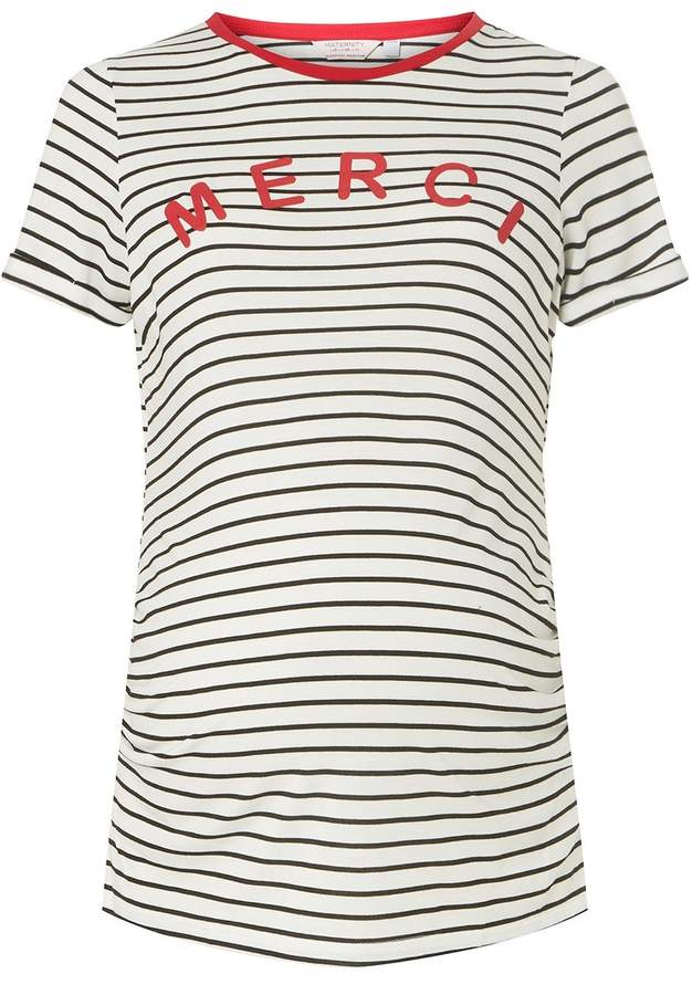 *Maternity Ivory Striped Merci Slogan T-Shirt