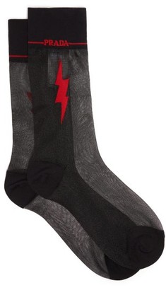 Prada Flash Intarsia Motif Sheer Socks - Womens - Black Prada Flash Intarsia Motif Sheer Socks - Womens - Black