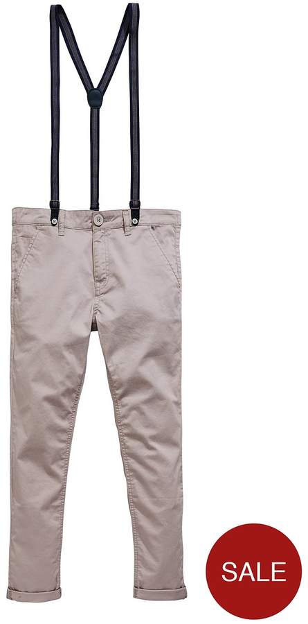 Boys Chino Trousers With Removable Braces - Grey