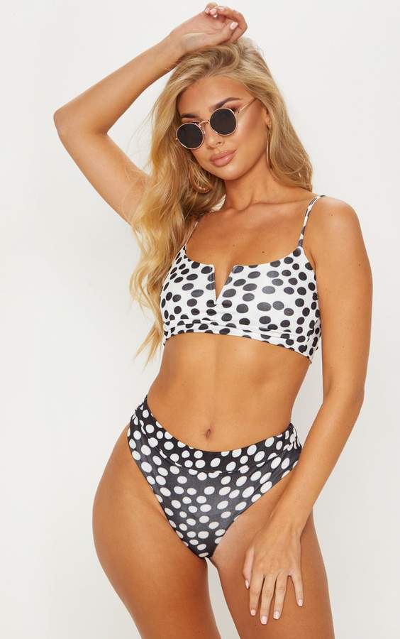 Mono Dalmatian Print Contrast Bikini Bottoms