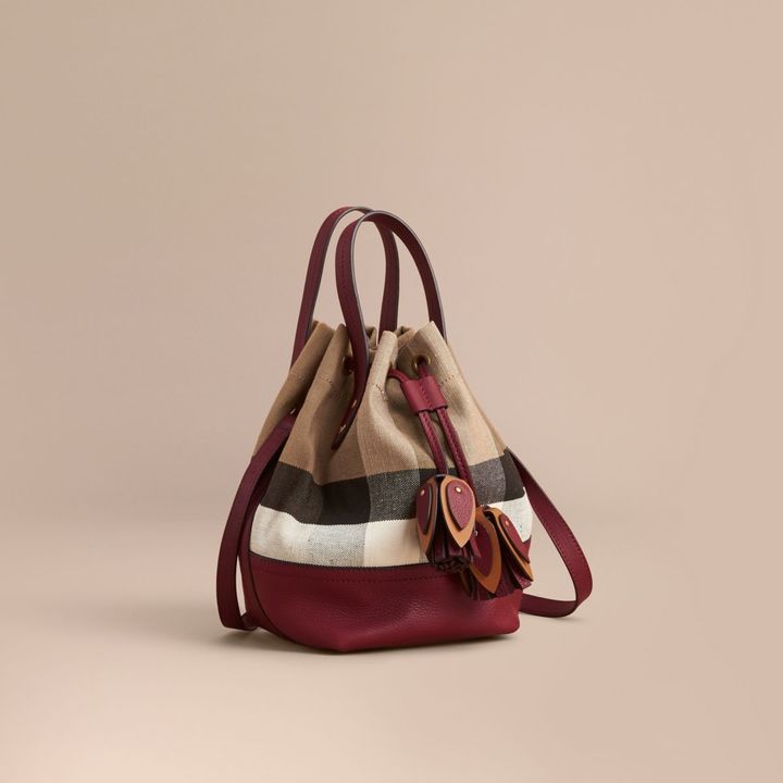  Small Canvas Check and Leather Bucket Bag
