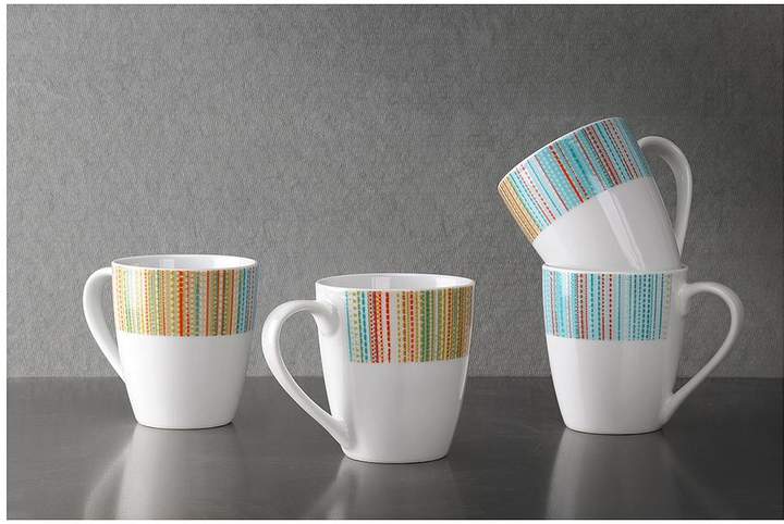 Coral Stripe Mugs - Set Of 4