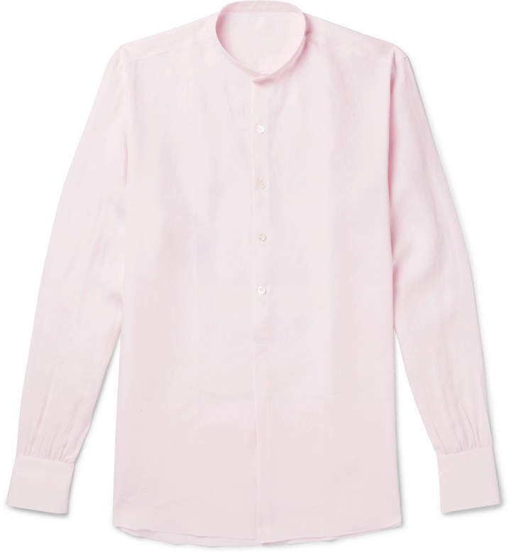 Anderson & Sheppard Grandad-Collar Linen Half-Placket Shirt