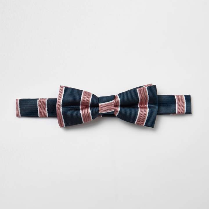 Boys Navy and pink strip bow tie