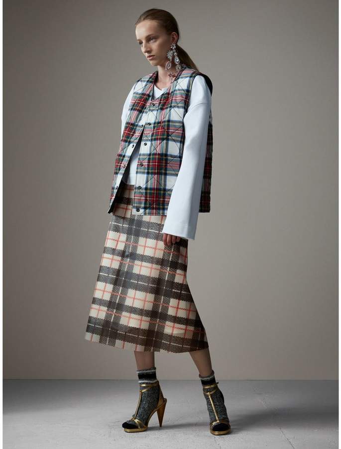 Seidengefütterter Rock in A-Linie aus Plastik mit Schottenmuster
