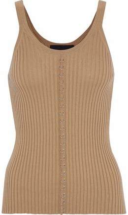 Embellished Ribbed-Knit Cotton Top