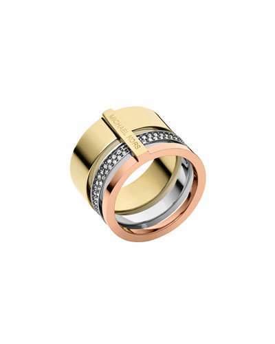 Michael Kors Tricolor Pave Barrel Ring