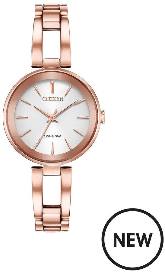 Eco-Drive White Dial Rose Gold Tone Bracelet Ladies Watch
