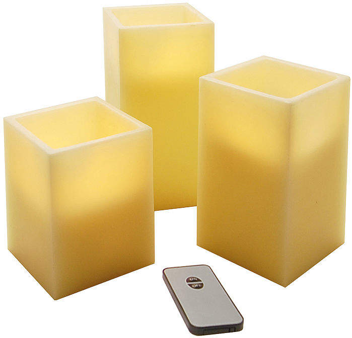 Battery Operated LED Candles with Remote Control- Square (Set of 3)