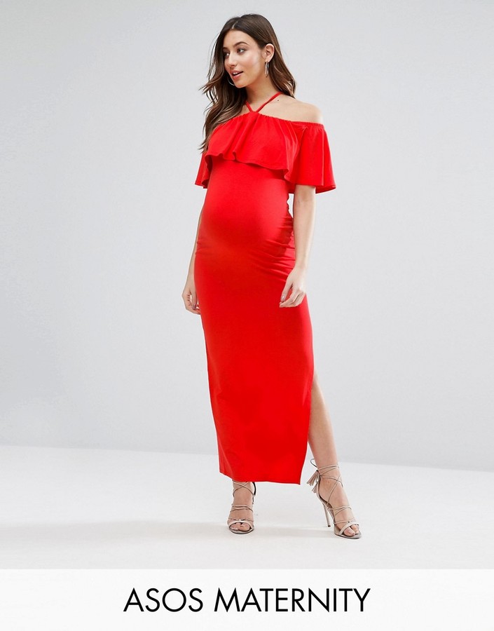  Maternity TALL Ruffle Bandeau With Neck Strap Maxi Dress