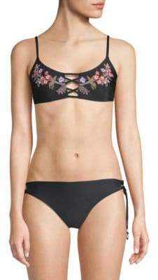 Floral Lace-Up Bikini Top
