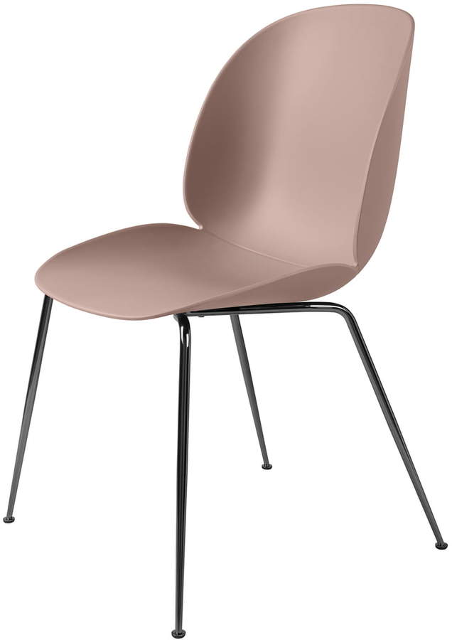 Gubi - Beetle Dining Chair, Conic Base schwarz verchromt / sweet pink