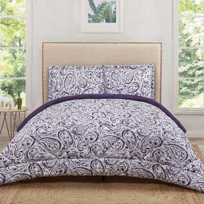 Truly Soft Watercolor Paisley Reversible Full/Queen Comforter Set in Eggplant
