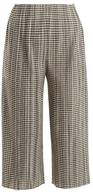 Gingham pleated cropped trousers