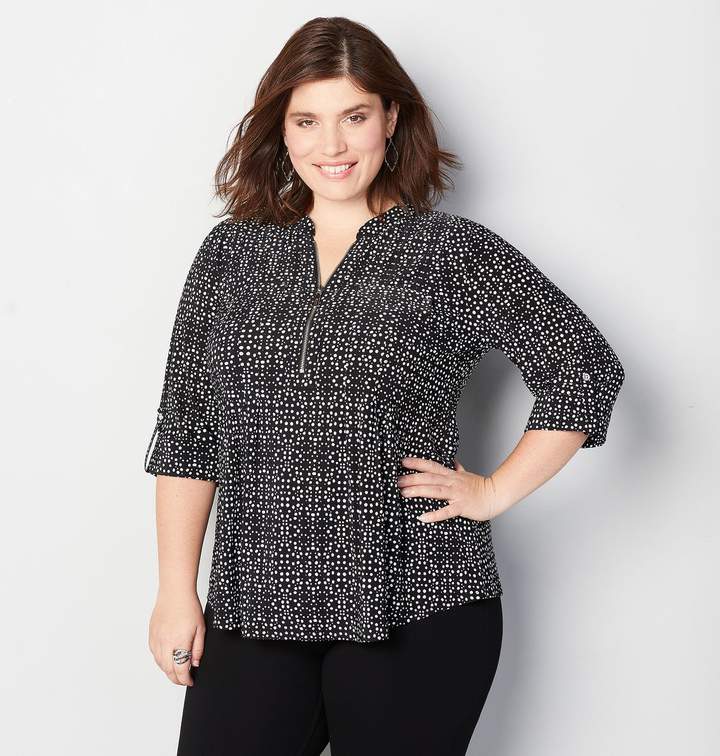 Tossed Dot Half-zip Popover Top