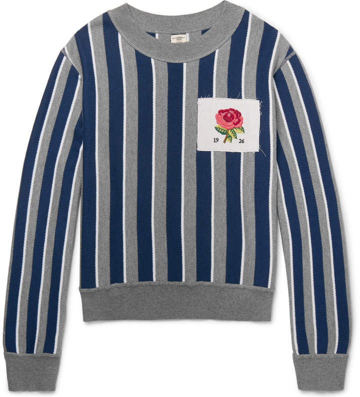 Oversized Appliquéd Striped Cotton and Wool-Blend Sweater