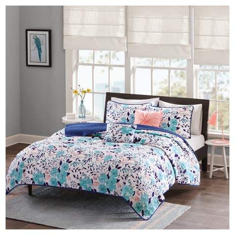 Blue Brie Floral Printed Quilt Set
