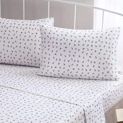 Brielle Fashion Cotton Jersey Anchor Twin Sheet Set in Navy