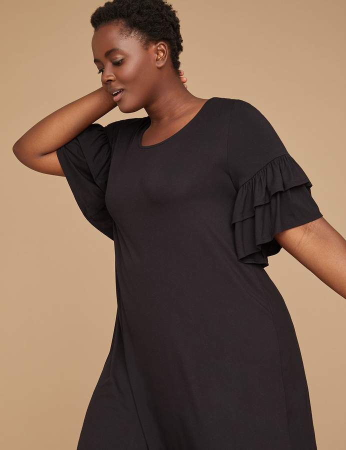 Ruffle-Sleeve Knit Swing Dress